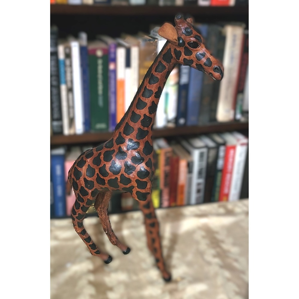 Handcrafted Leather Giraffe Figurine Realistic Safari Animal Decor